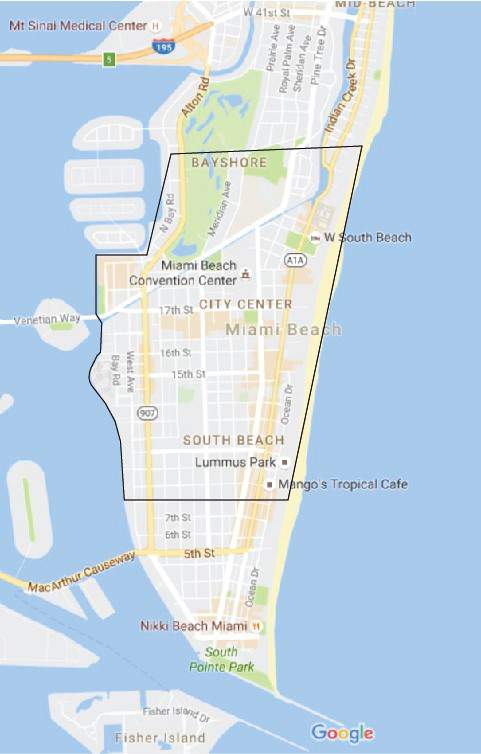 Mapa de la zona infectada de Miami Beach. (Departamento de Salud de Florida)