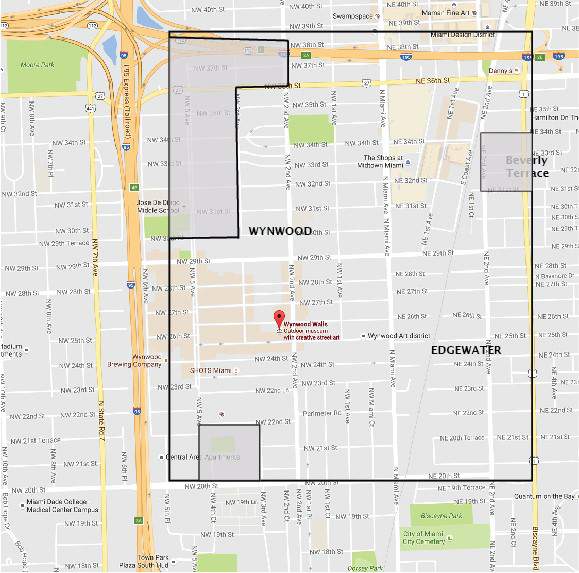 El Departamento de Salud de Florida habia publicado previamente este mapa que muestra el área de transmisión del Zika en el barrio de Wynwood de Miami. (Departamento de Salud de Florid