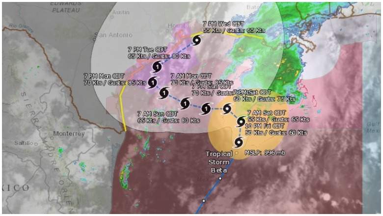 Trayectoria proyectada tormenta tropical Beta