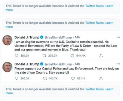 Mensajes de Donald Trump, antes de que su cuenta de Twitter fuera suspendida