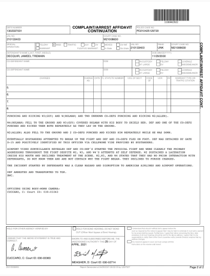 Informe de arresto de Jameel Decquir.