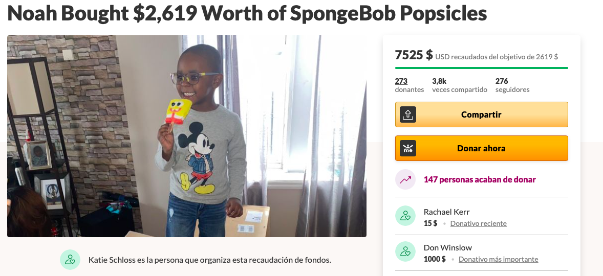 Noah compró $ 2,619 en paletas de Bob Esponja